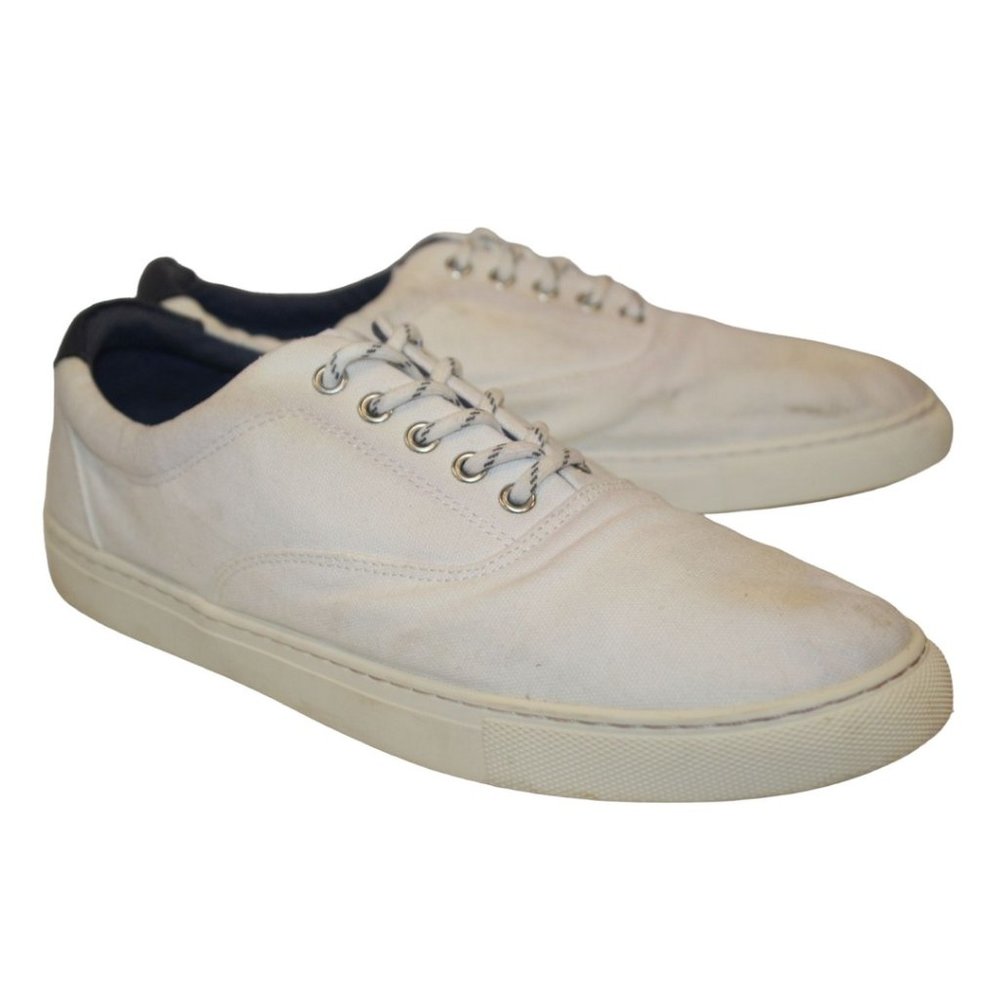 J CREW Factory Mens White Canvas Boat/Dock Casual Comfort SHOES Lace-Up Sz 12